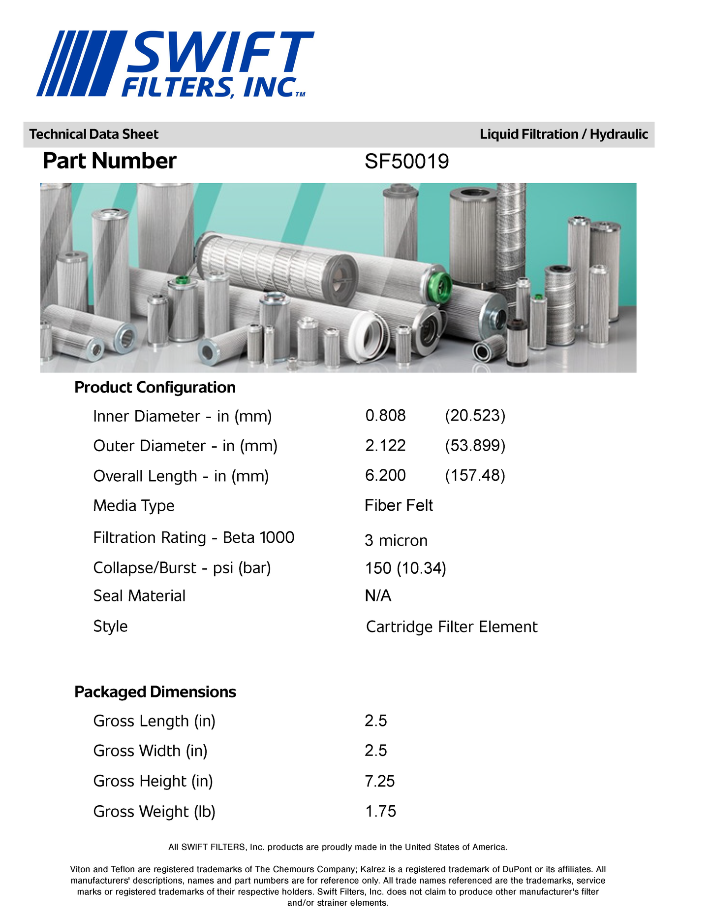 Cartridge Filter Element SF50019 3 Micron Fiber Felt